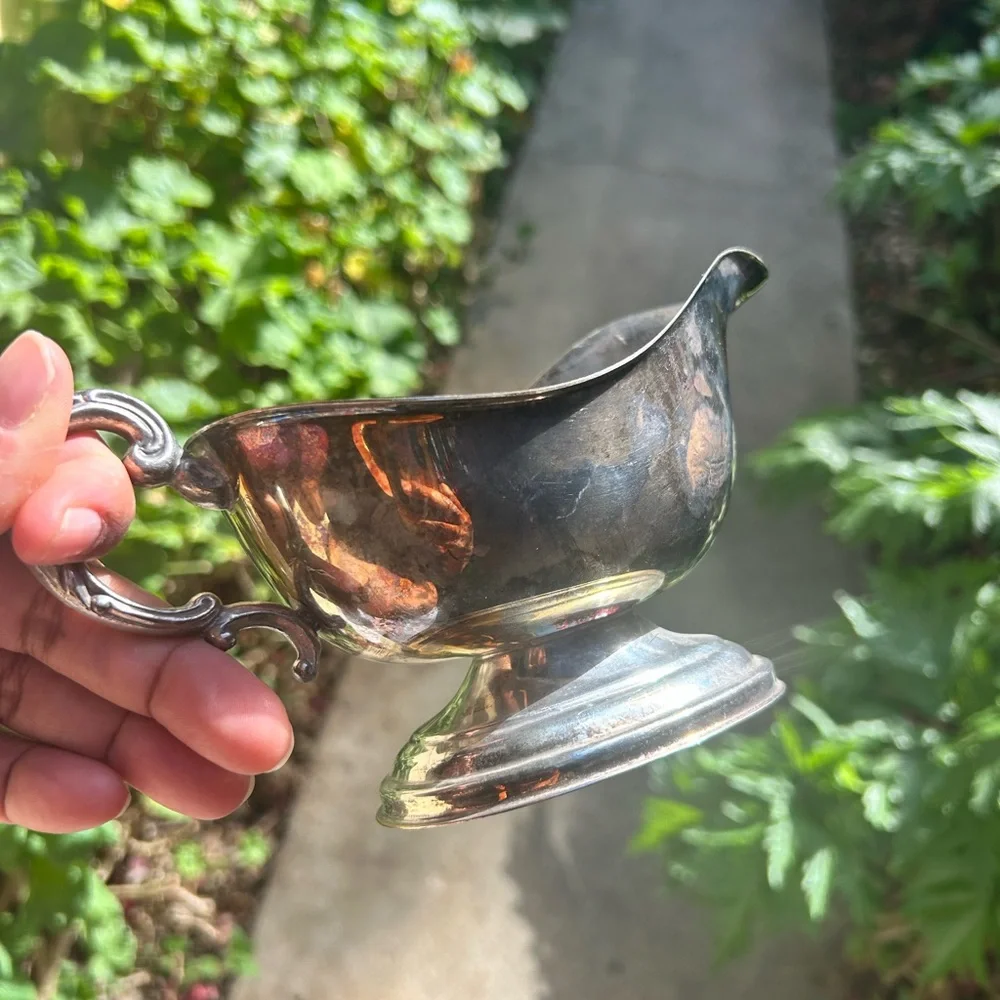 Silver Plated Cream Or Gravy Boat - 8 Inches Long With Patina
